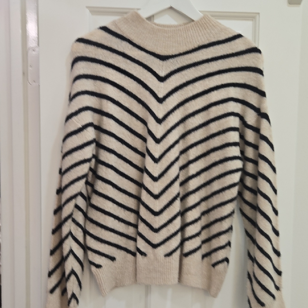 Mango Striped Black and Cream Sweater